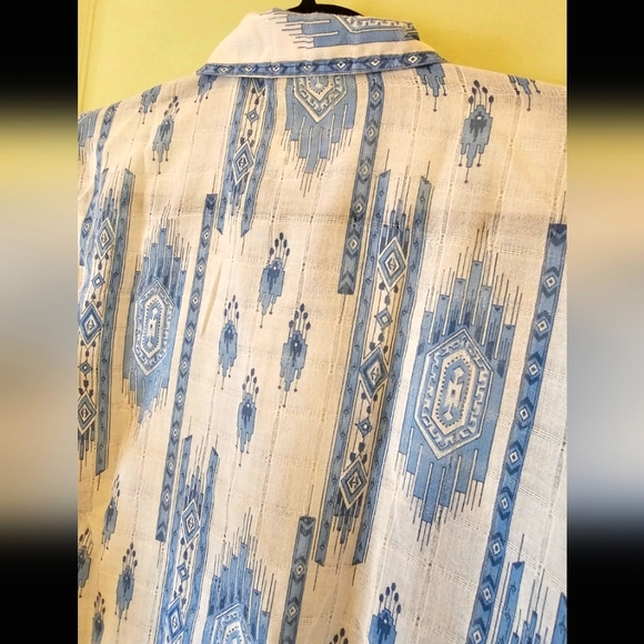Vintage 70s Navajo Aztec print western blue white button up cowgirl rideo shirt - Picture 10 of 11